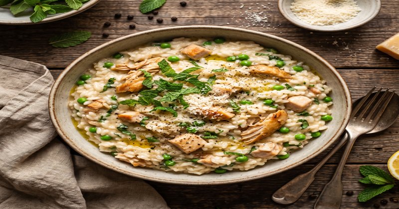 Ризотто с курицей и мятой